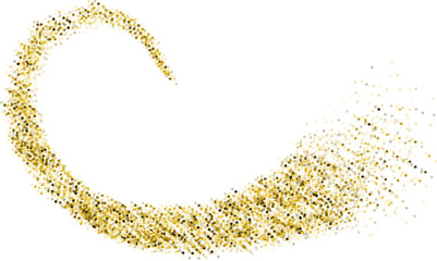 Shining wave of golden glitter particles and swirling magic dust trail isolated on a pure white background. © Vivid Pixel Studio.