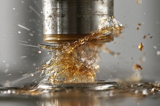 Metallic Core Being Drilled, Sparks and Debris Ejected