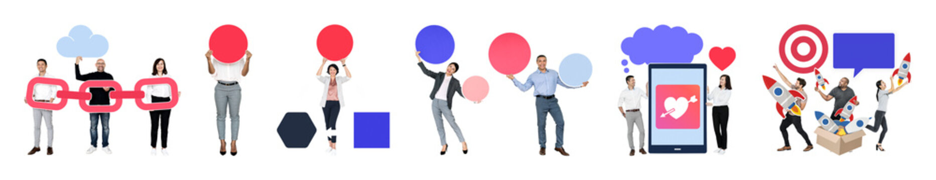 PNG Diverse team holding digital icons on transparent background