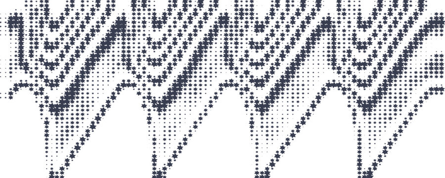 Abstract black hexagram star halftone pattern with organic liquid shapes on white background