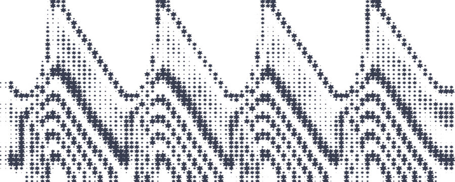 Abstract black hexagram star halftone pattern with organic liquid shapes on white background
