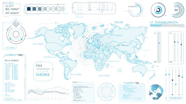 Animation of a high-tech display with a world map
