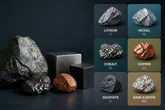 Battery minerals and rare earth metals 3D infographic