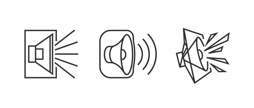 Audio sound speaker volume control line icons on white background