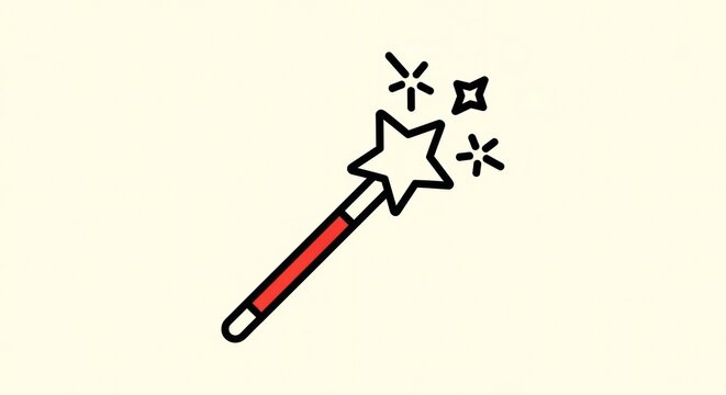 Stylized vector illustration of a magic wand with sparkles and stars