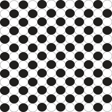 A repeating pattern of alternating black and white circles arranged in a grid.