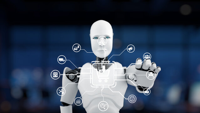 A humanoid robot engages with a user-friendly digital interface, symbolizing the fusion of technology and human interaction in a modern environment. Synapse