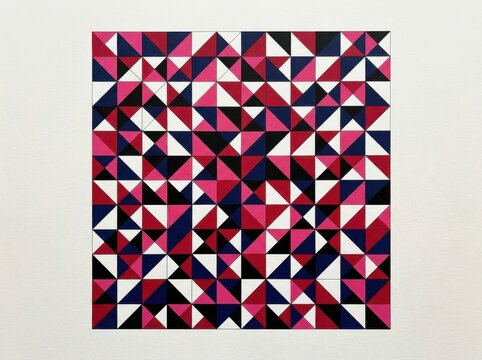 Abstract geometric pattern with colorful triangles in a square grid composition