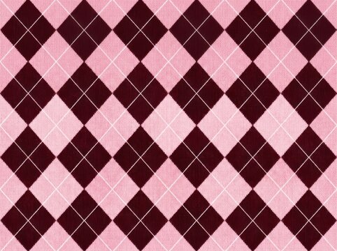 Classic argyle pattern with pink and dark maroon diamond shapes