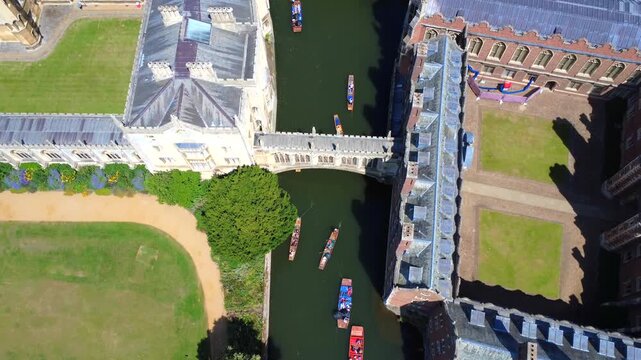 Bridge of Sighs Cambridge 4K Aerial Drone Footage Birds Eye