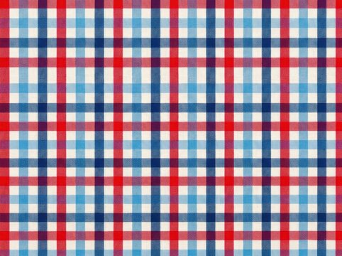Seamless plaid pattern with red and blue stripes on a cream background