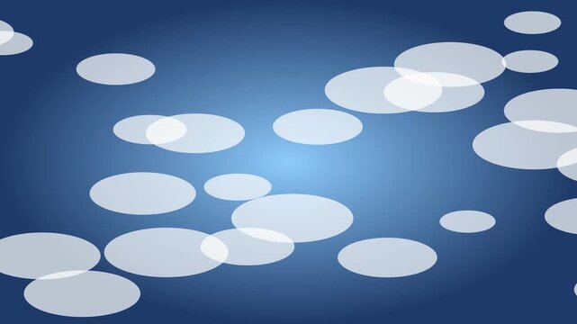 Abstract blue animation 4k background, with floating white, circles and soft, bokeh light effects