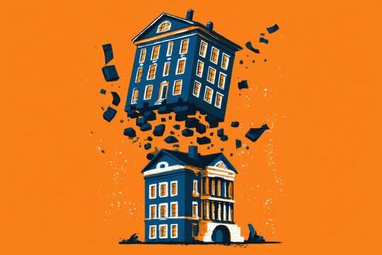 A visual representation of the 2008 financial crisis illustrates mortgage securities collapsing onto each other affecting banks and the economy.