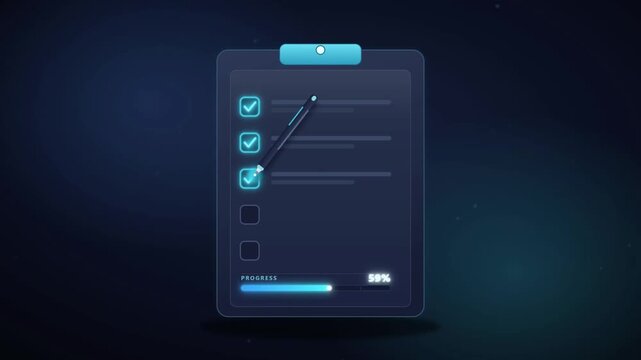 To do list animation with pencil writing and checking off tasks as progress bar fills completely
