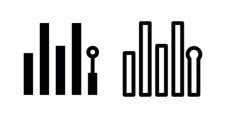 Obraz premium Audio input icon set. Bar chart with microphone symbol for sound levels in solid and outline styles, for multimedia apps.