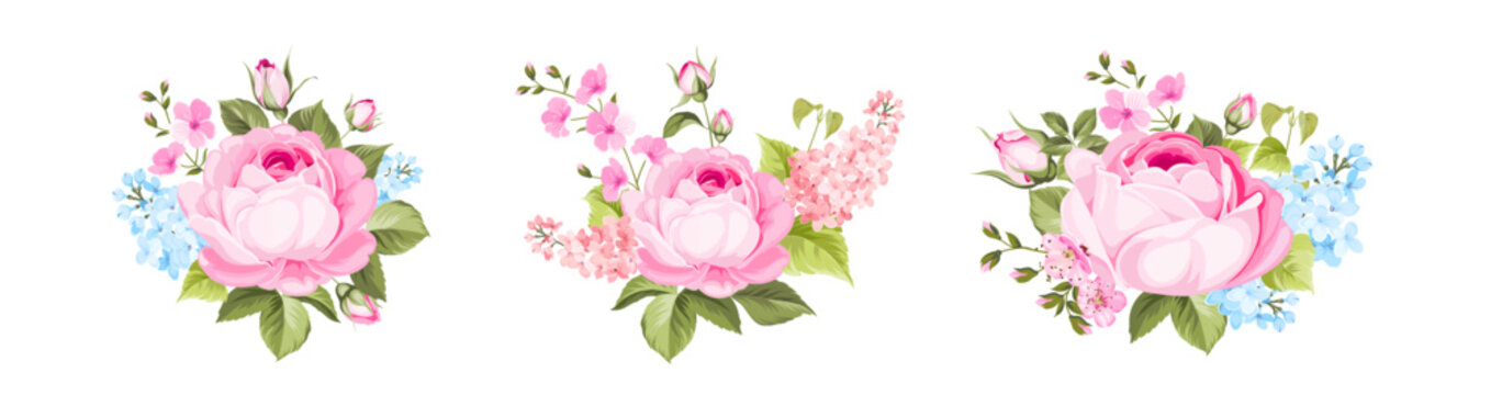 Vintage rose flowers bouquet isolated. Wedding flowers bundle. Flower