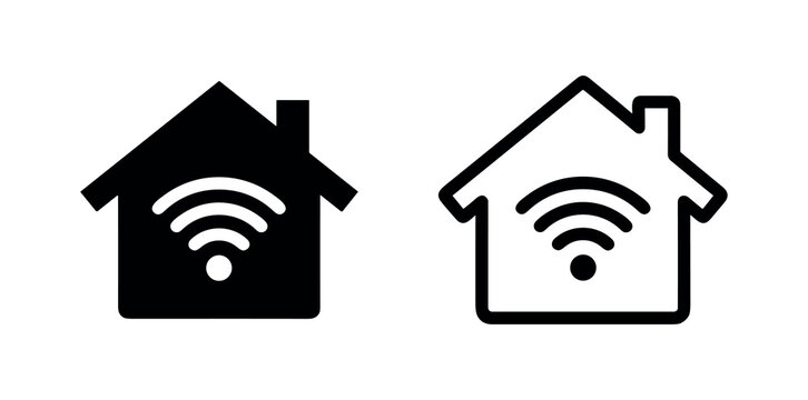 Smart home with WiFi internet signal icon set, symbolizing connectivity and modern living.