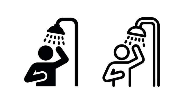 Person taking a shower icon set, for hygiene, bathroom, or daily routine concepts.
