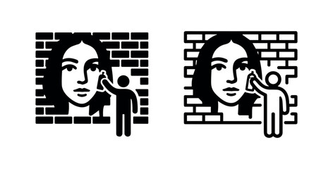 Graffiti artist icon, street art mural symbol, urban culture graphic, person spray painting wall © liubomir118809