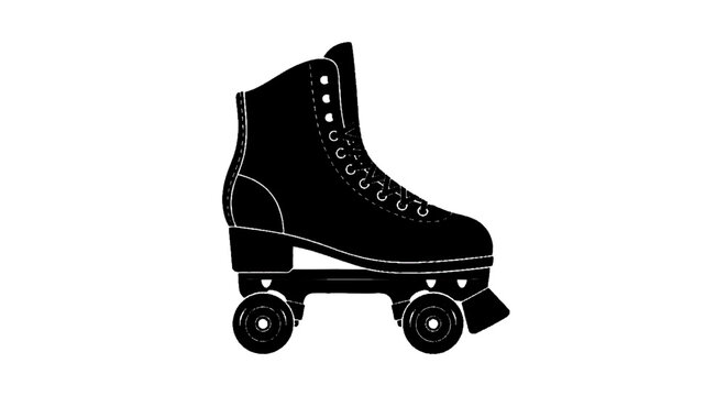 Minimal black silhouette icon, simple flat vector, bold black shape, no gradients, no shading black silhouette of a vintage quad roller skate on a, flat icon style