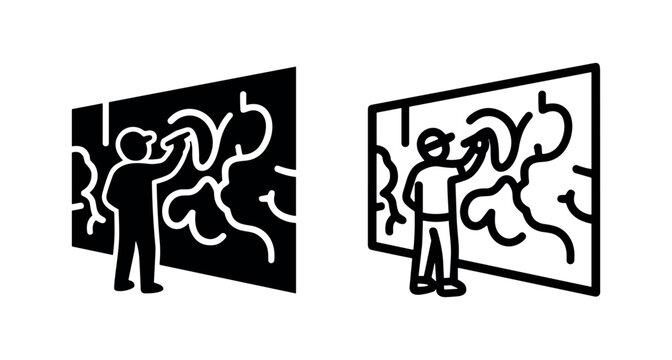 Artist Painting on Wall Icon Set: Creativity and Art Expression