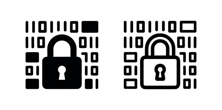 Padlock over binary code icon, symbolizing data security, encryption, and digital privacy.