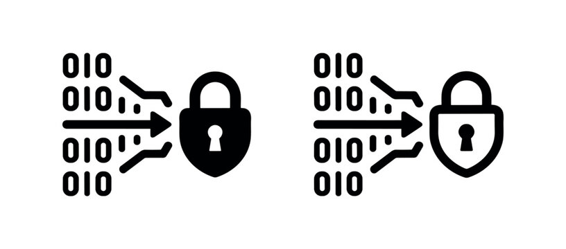 Binary code flowing into padlock icon, symbolizing data encryption and secure digital transfer.
