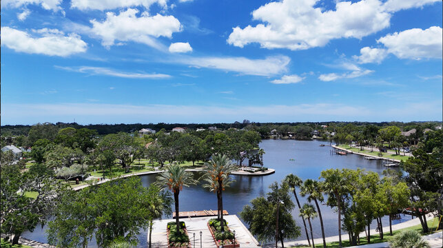Tarpon Springs Florida Drone Aerial, Historic Sponge Docks & Waterfront Views