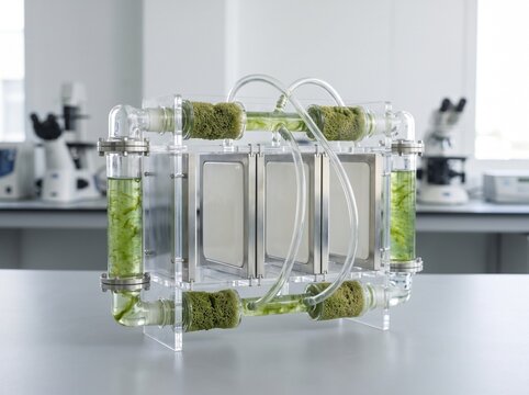 Close up of a chip microarray with green energy concept