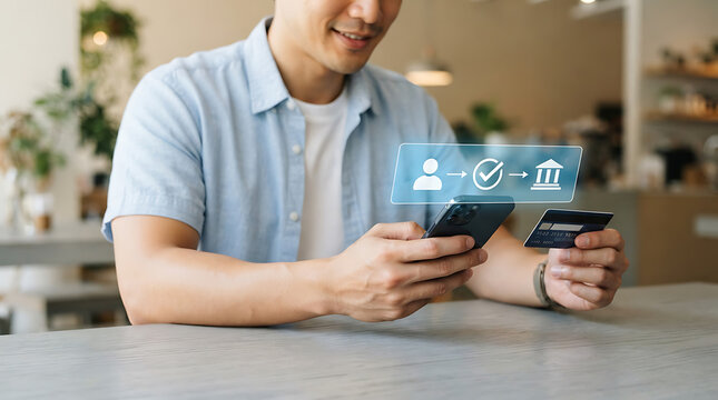 Modern banking and financial transaction with smartphone and digital icons
