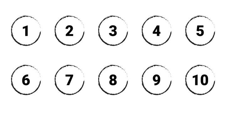 Set of black hand drawn circle numbers from one to ten for bullet points Vector