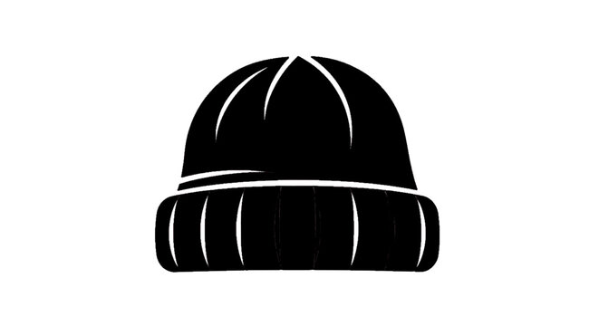 Minimal black silhouette icon, simple flat vector, bold black shape, no gradients, no shading black beanie hat icon on a, flat icon style