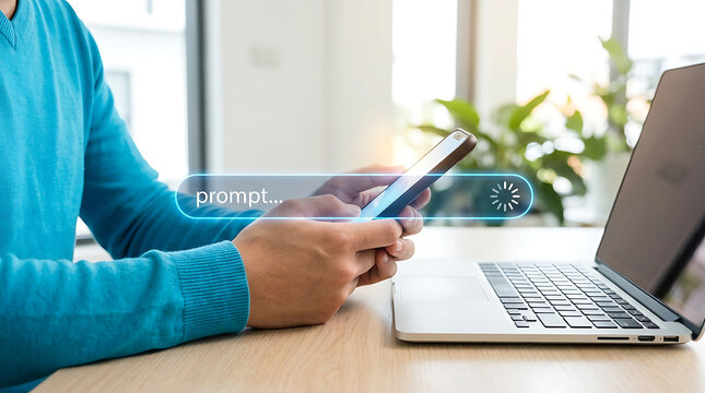 Person Using Smartphone with Laptop on Desk in Modern Office Setting