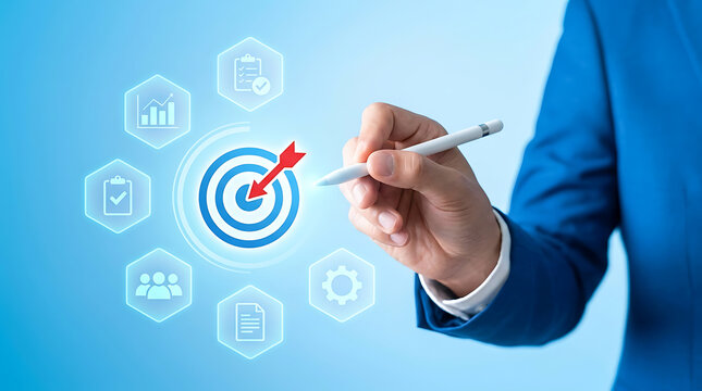 Professional Drawing Target with Business Icons and Pen