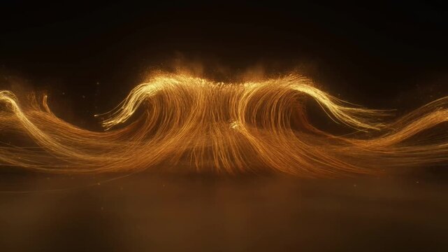 Golden light particle wave rising like liquid abstract motion graphics glowing