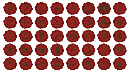 Naklejka premium Collection of Christmas themed wax seal icons with festive holiday symbols