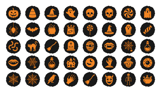 Halloween Icons Collection Orange and Black Flat Design Elements