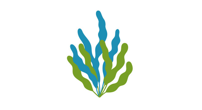 Abstract Underwater Seaweed Plant Illustration, Blue and Green Algae Fronds