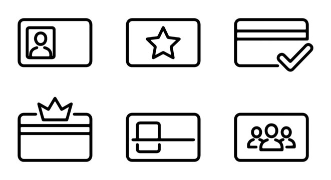 Membership Card Icons, Loyalty Card Graphics, VIP Pass Symbols, Business ID Set