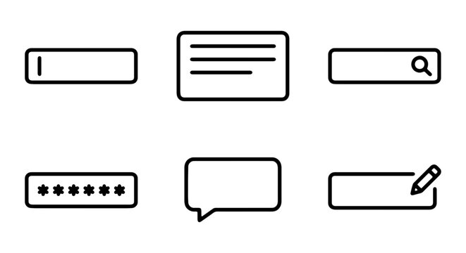 UI Input Fields, Search Bar, Text Box, Password Field, Speech Bubble, Edit Icon Set