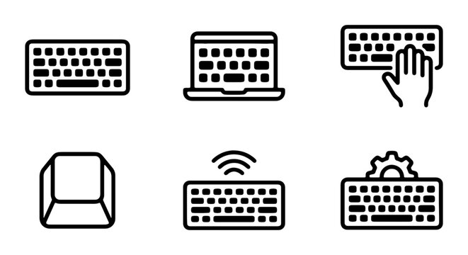 Keyboard Icons Set: Computer Input Devices, Typing, Technology, Connectivity