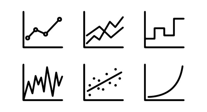 Data Visualization Icons: Line, Scatter, Bar Charts & Graphs Set