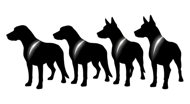 Set of Four Black Dog Silhouettes with White Collar Details