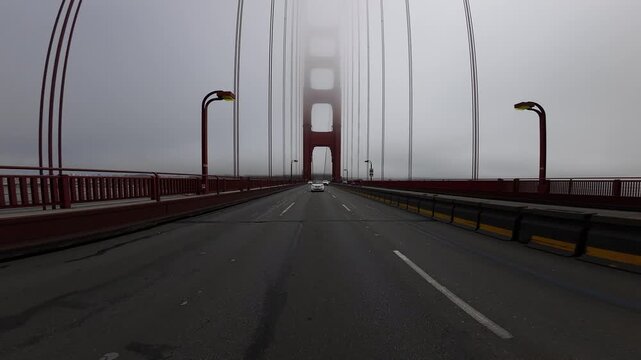 San Francisco Golden Gate Bridge Northbound 07 Rear View at 101 North Driving Plate California USA Ultra Wide