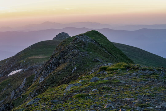 sunset in the mountains from Omu Peak, Bucegi Mountains, Romania 