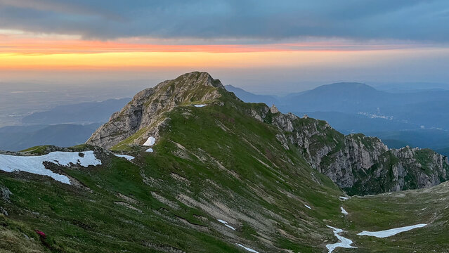 sunset in the mountains, Bucsoiu Peak, Bucegi Mountains, Romania 