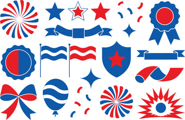 Obraz premium Red and blue patriotic party icons and design elements isolated on transparent background, Vector