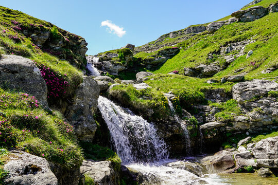 waterfall in the mountains, Caraiman Valley, Bucegi Mountains, Romania 