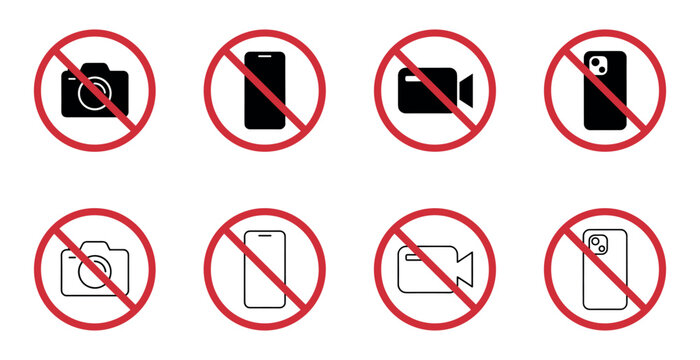 No and no recording prohibition signs set camera smartphone