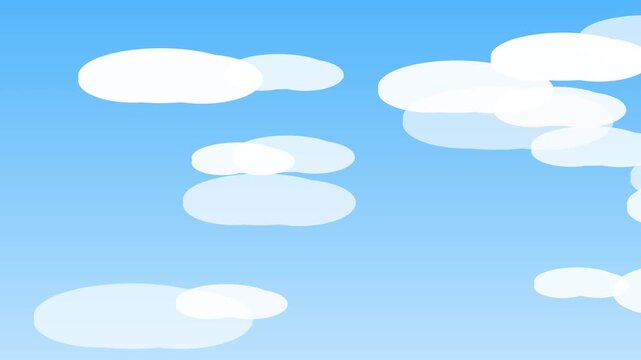 Animated cartoon clouds floating in blue sky, 2 d motion animation 4k background